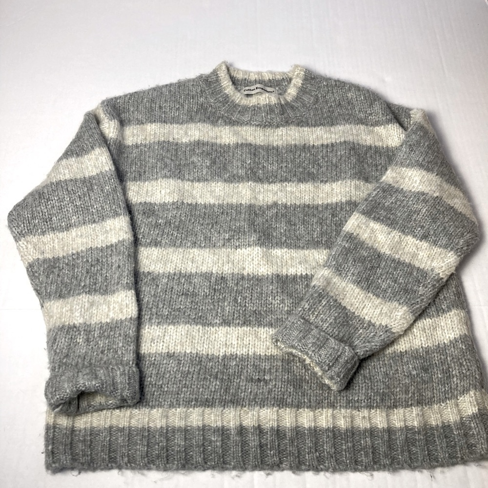 Cotton Emporium sweater Grey and Cream Stripe size small